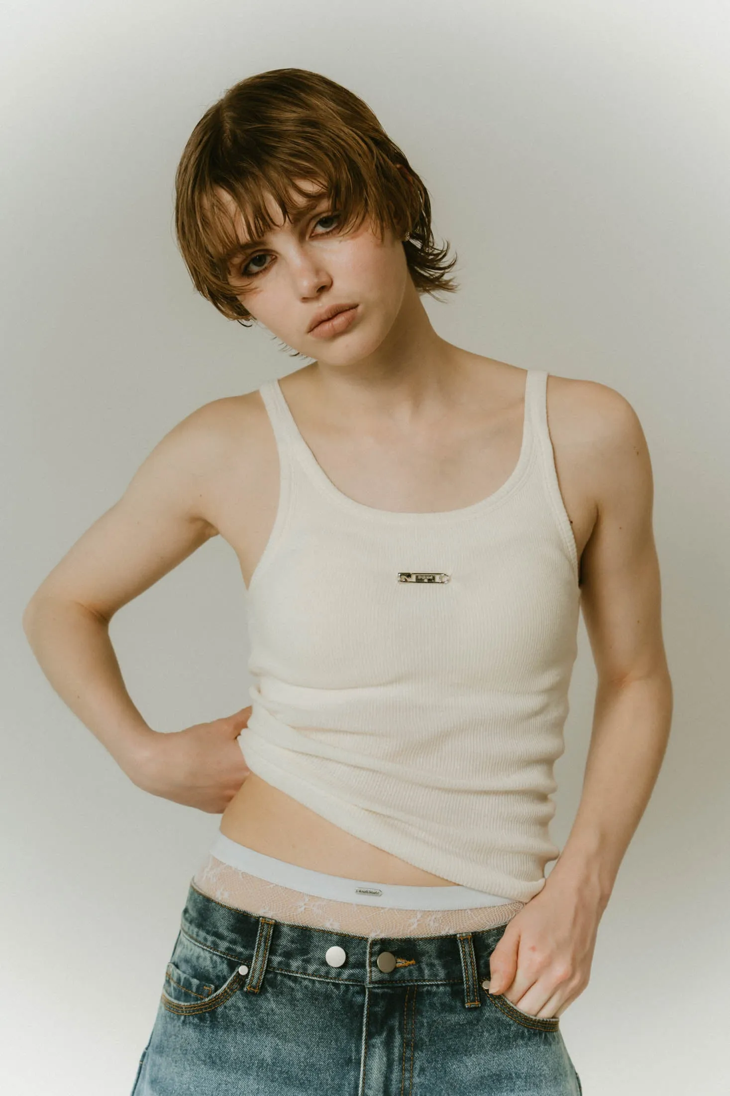 -On sale April 25th 21:00- cap in rib tank top/brown,ivory