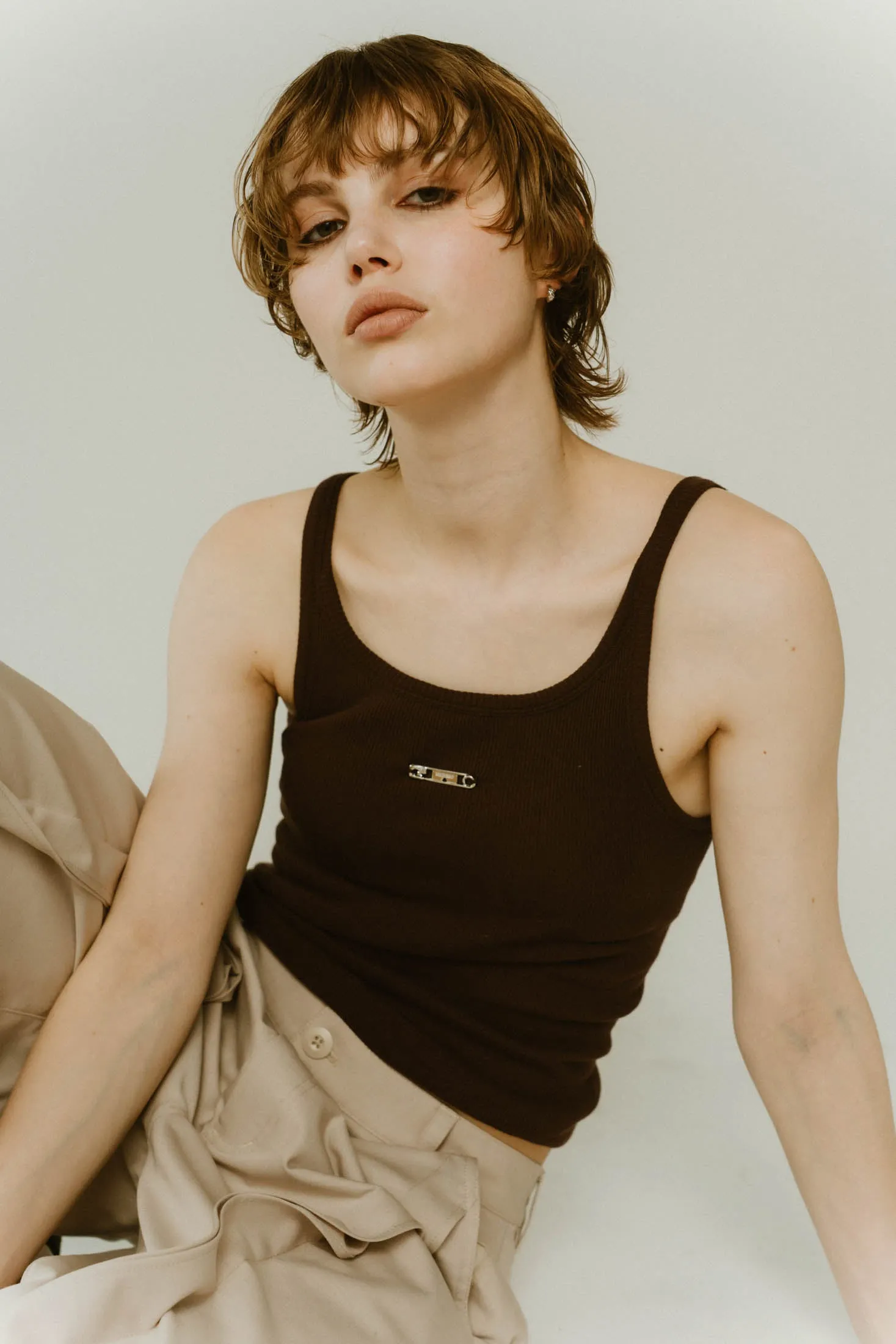 -On sale April 25th 21:00- cap in rib tank top/brown,ivory