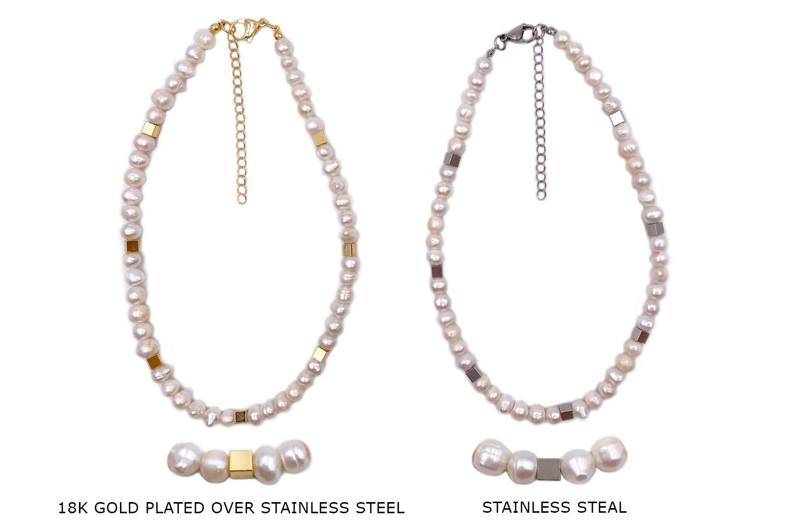 A2076 Fresh Water Pearl Necklace With Square Spacers 17"