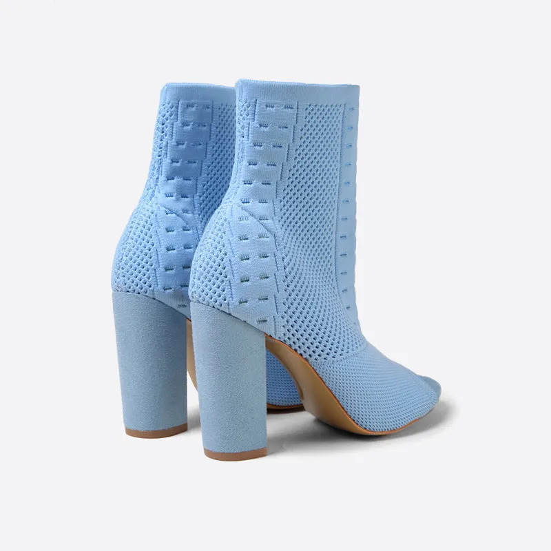 binfenxie- Women Block Heeled Peep Toe Boots