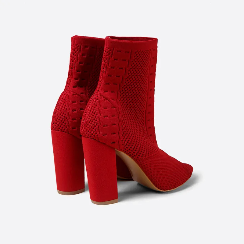 binfenxie- Women Block Heeled Peep Toe Boots