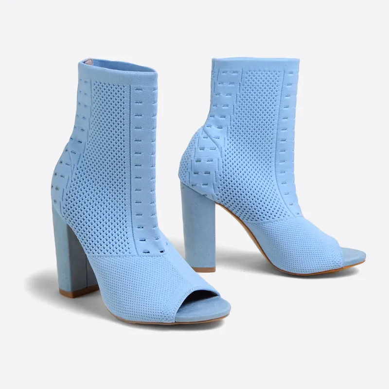 binfenxie- Women Block Heeled Peep Toe Boots