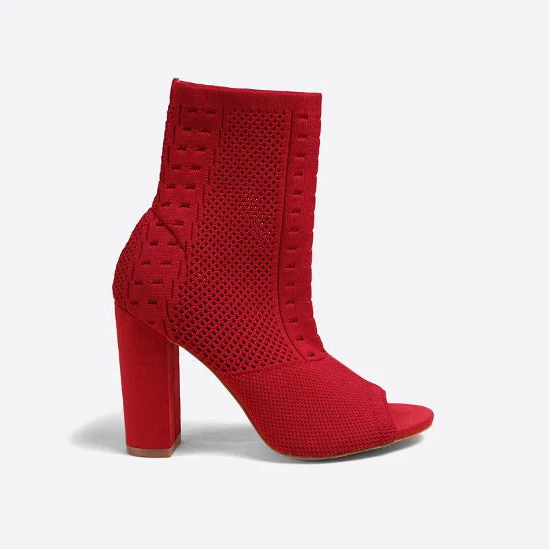 binfenxie- Women Block Heeled Peep Toe Boots