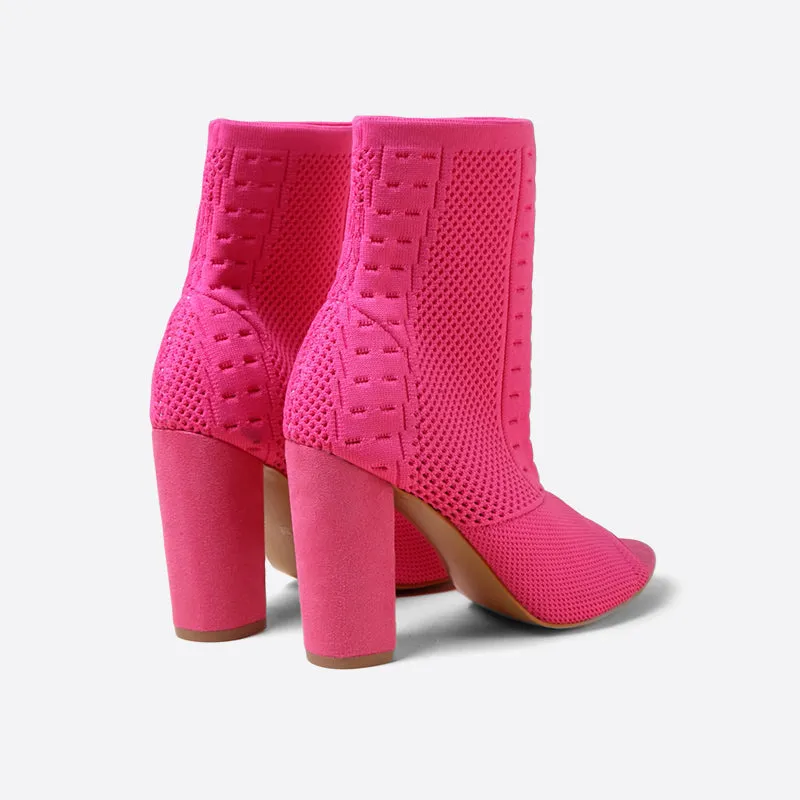 binfenxie- Women Block Heeled Peep Toe Boots