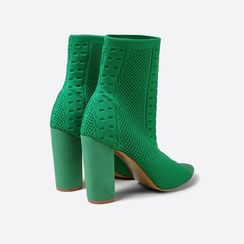 binfenxie- Women Block Heeled Peep Toe Boots