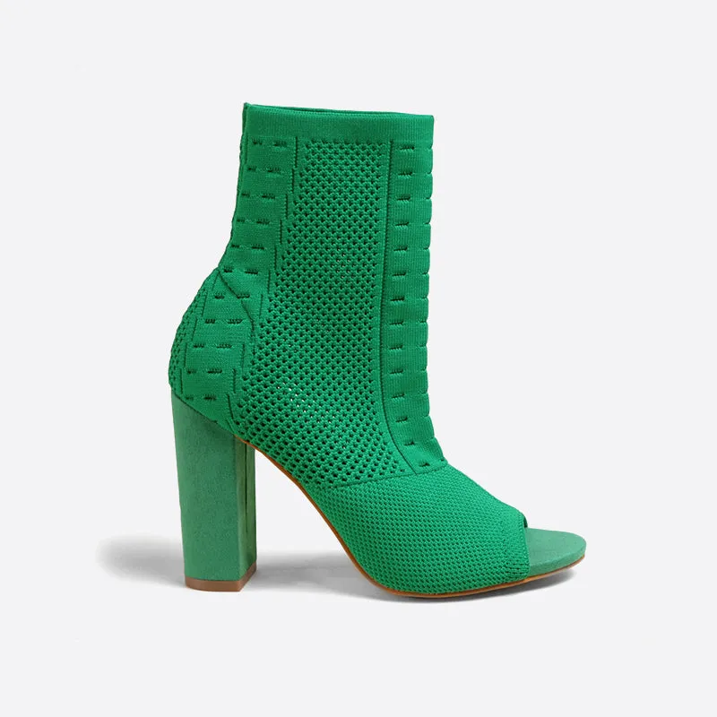 binfenxie- Women Block Heeled Peep Toe Boots
