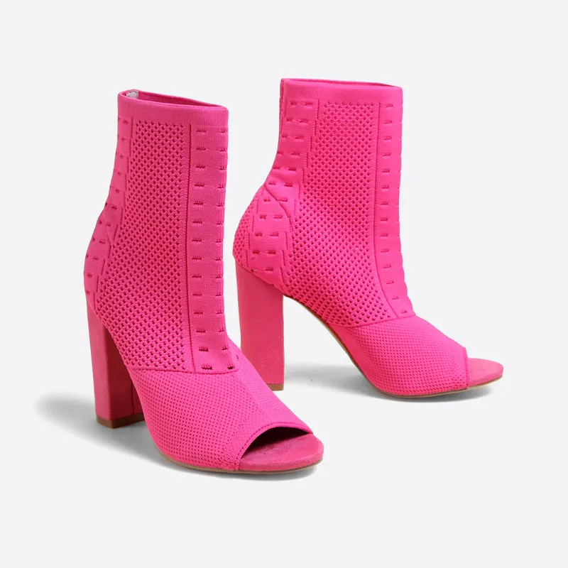 binfenxie- Women Block Heeled Peep Toe Boots