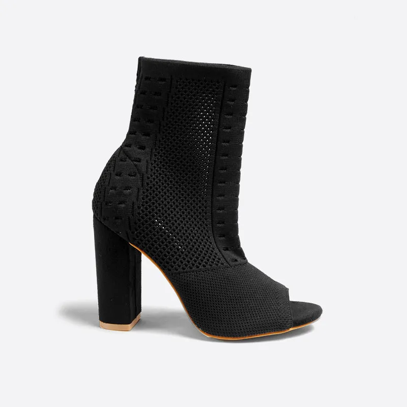 binfenxie- Women Block Heeled Peep Toe Boots