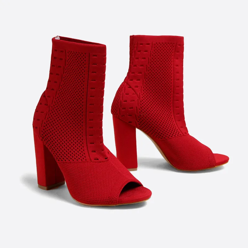 binfenxie- Women Block Heeled Peep Toe Boots