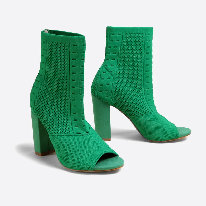 binfenxie- Women Block Heeled Peep Toe Boots