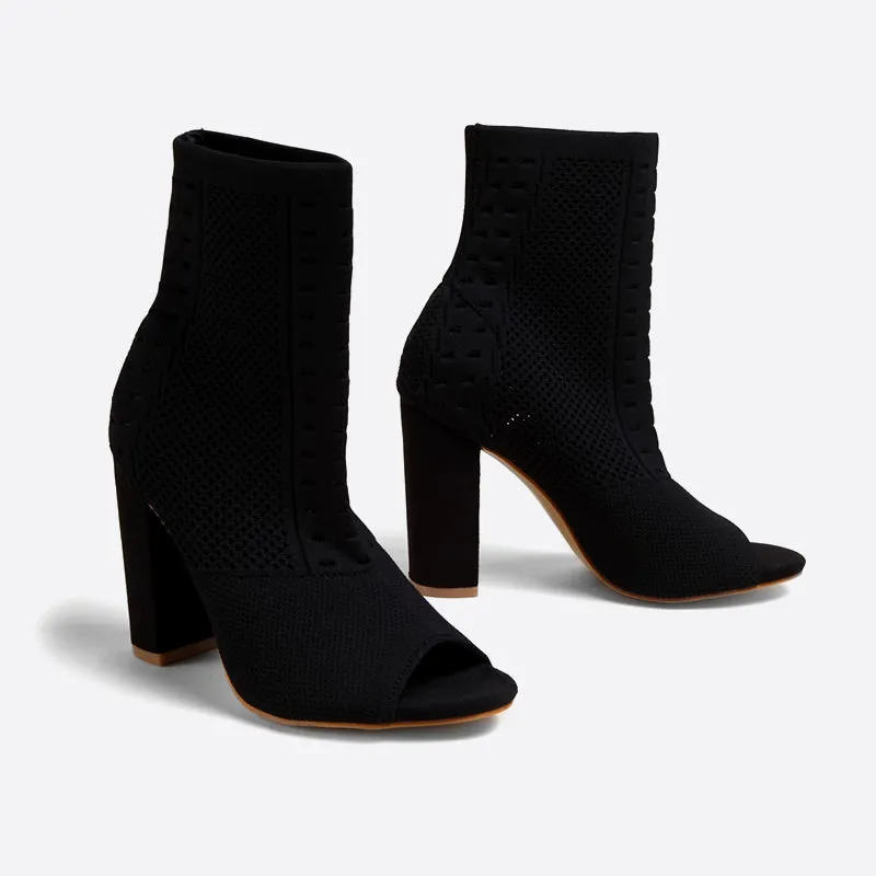 binfenxie- Women Block Heeled Peep Toe Boots