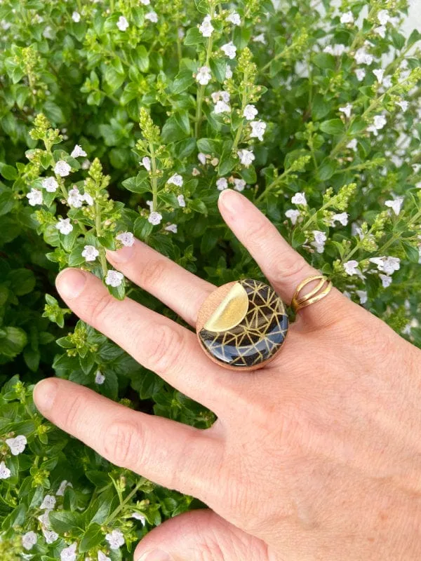 Black & Gold Geometric Ring