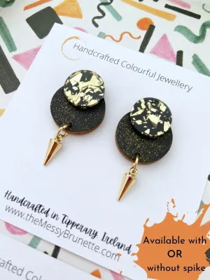 Black & Gold Glitter Round Dot Studs