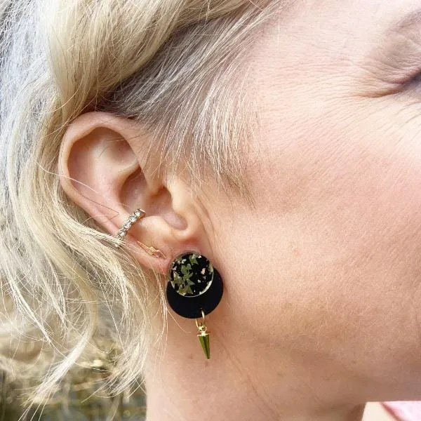 Black & Gold Glitter Round Dot Studs