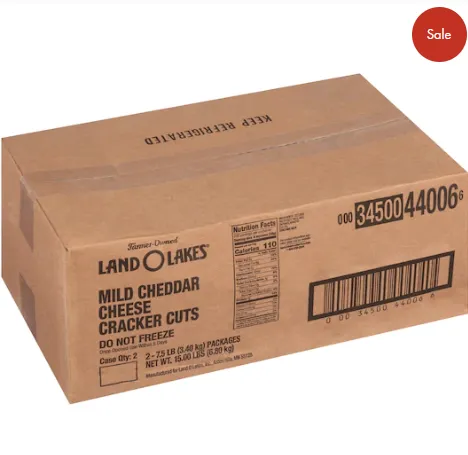 CLEARANCE DEAL: 15 lb, Cracker Cut Mild Cheaddar Cheese Slices, From Land O'Lakes