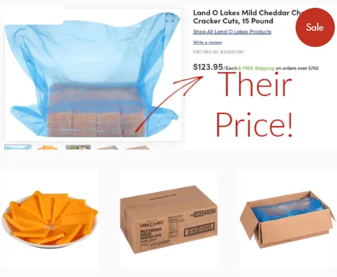 CLEARANCE DEAL: 15 lb, Cracker Cut Mild Cheaddar Cheese Slices, From Land O'Lakes