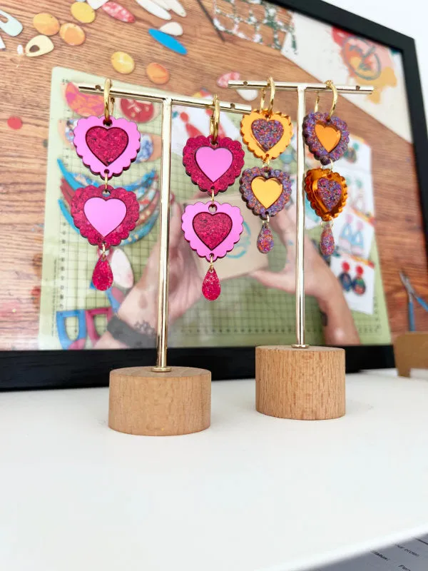 Double Heart 'Opposites' Statement Earrings in 2 Styles