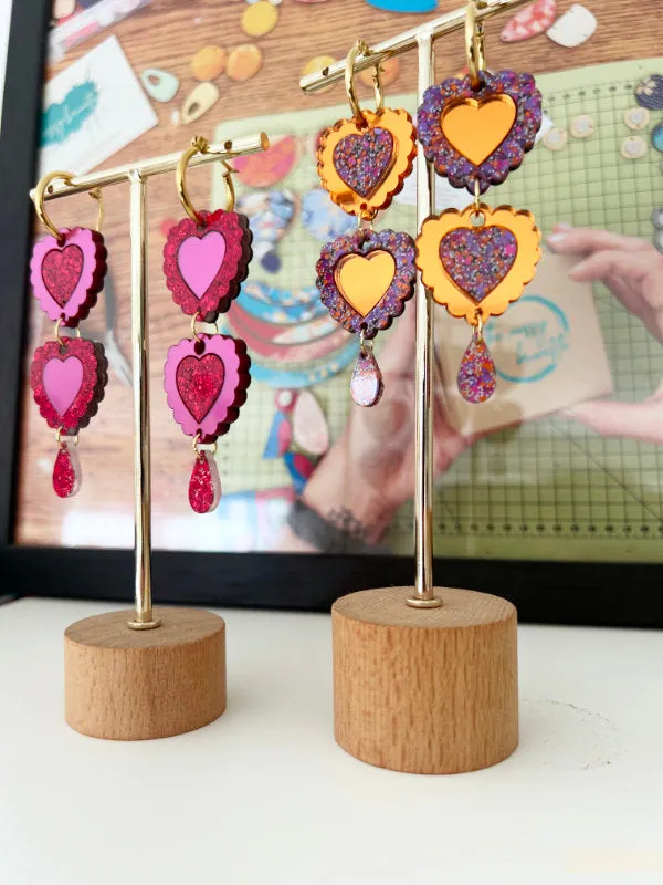 Double Heart 'Opposites' Statement Earrings in 2 Styles