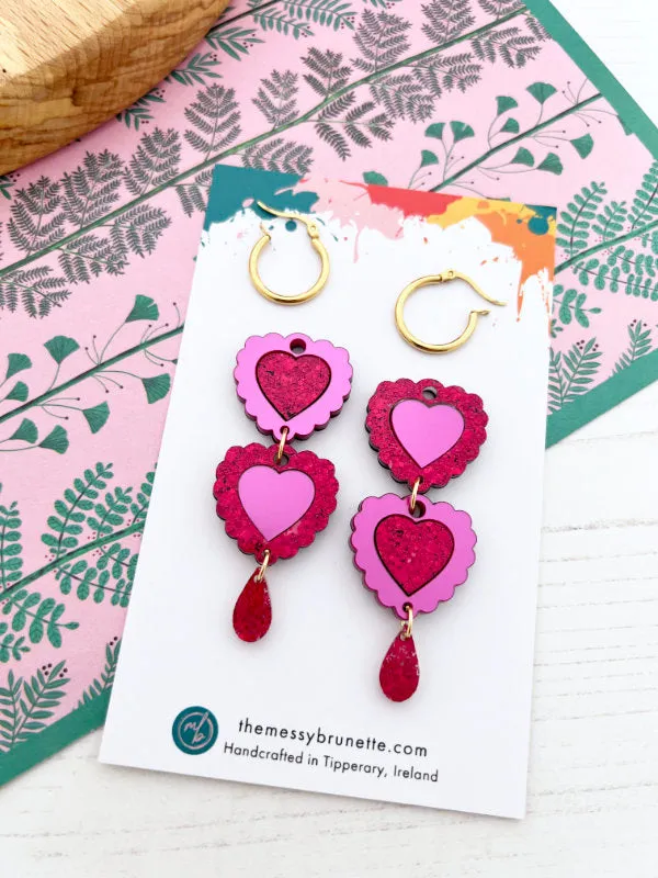 Double Heart 'Opposites' Statement Earrings in 2 Styles
