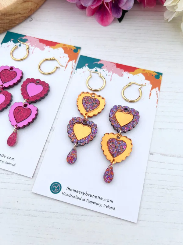 Double Heart 'Opposites' Statement Earrings in 2 Styles