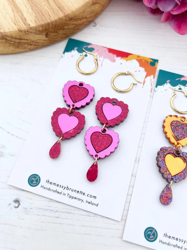 Double Heart 'Opposites' Statement Earrings in 2 Styles