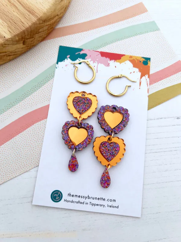Double Heart 'Opposites' Statement Earrings in 2 Styles