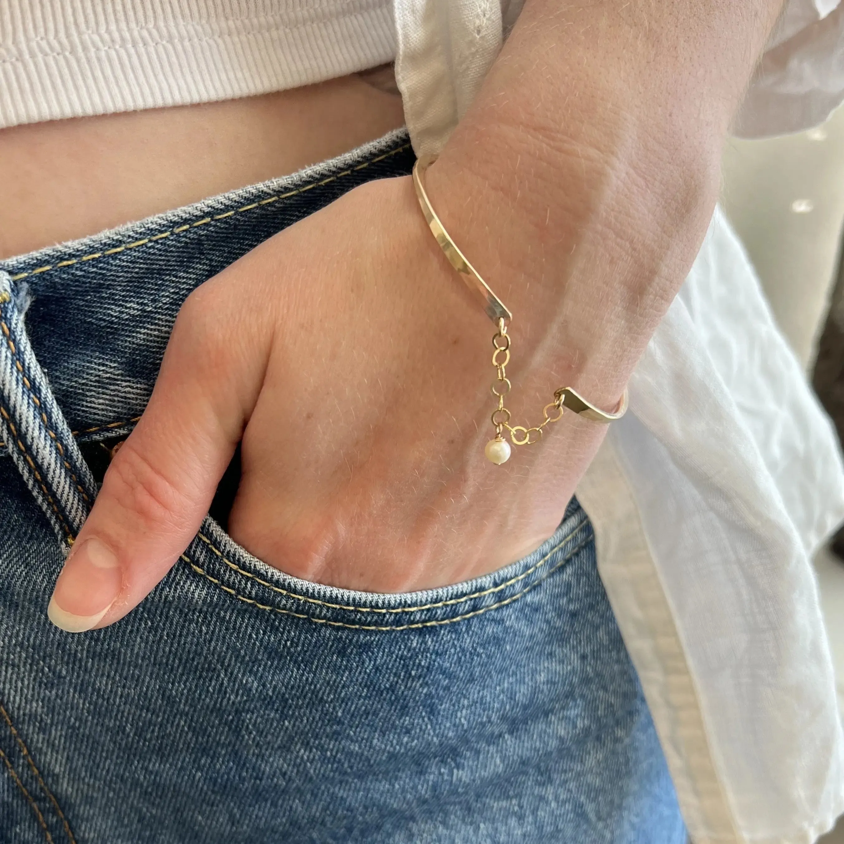 Forged Heavy Gauge Bangle with Safety Chain Clasp