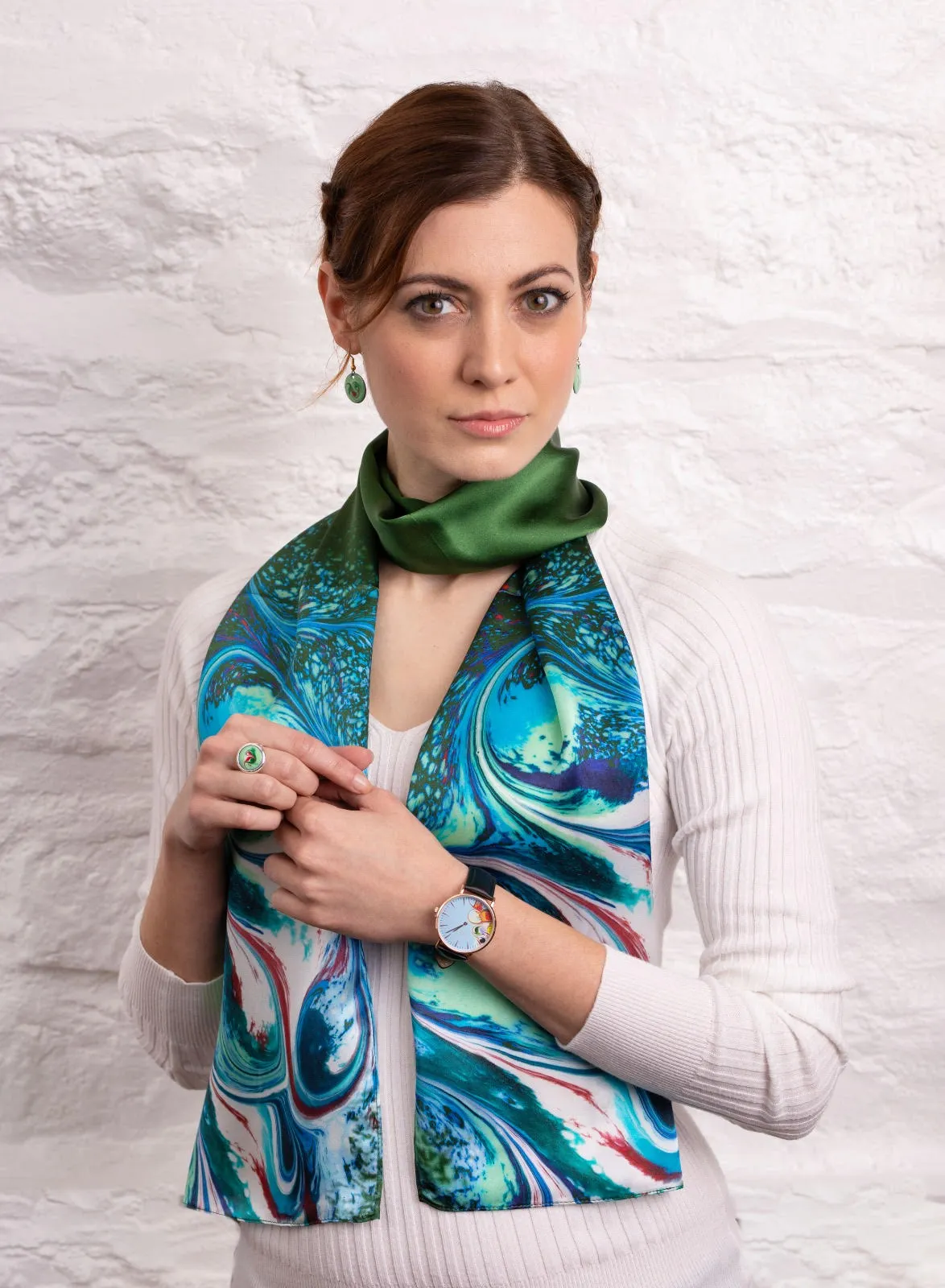 Green silk neck scarf