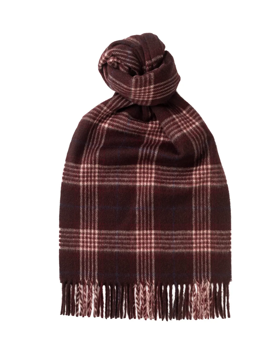 Joshua Ellis - Traditional Check Cashmere Scarf Bourgogne