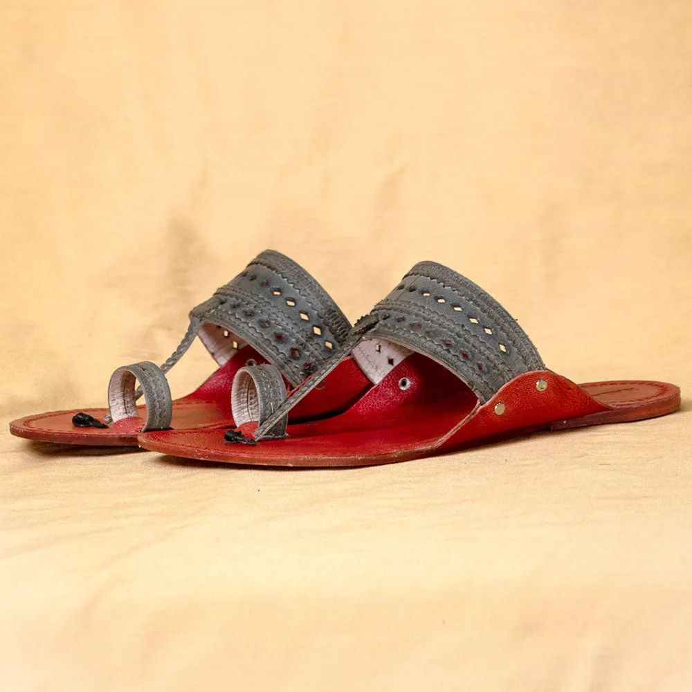 Men's Genuine Leather Kolhapuri Chappal - Red Grey Sophistication