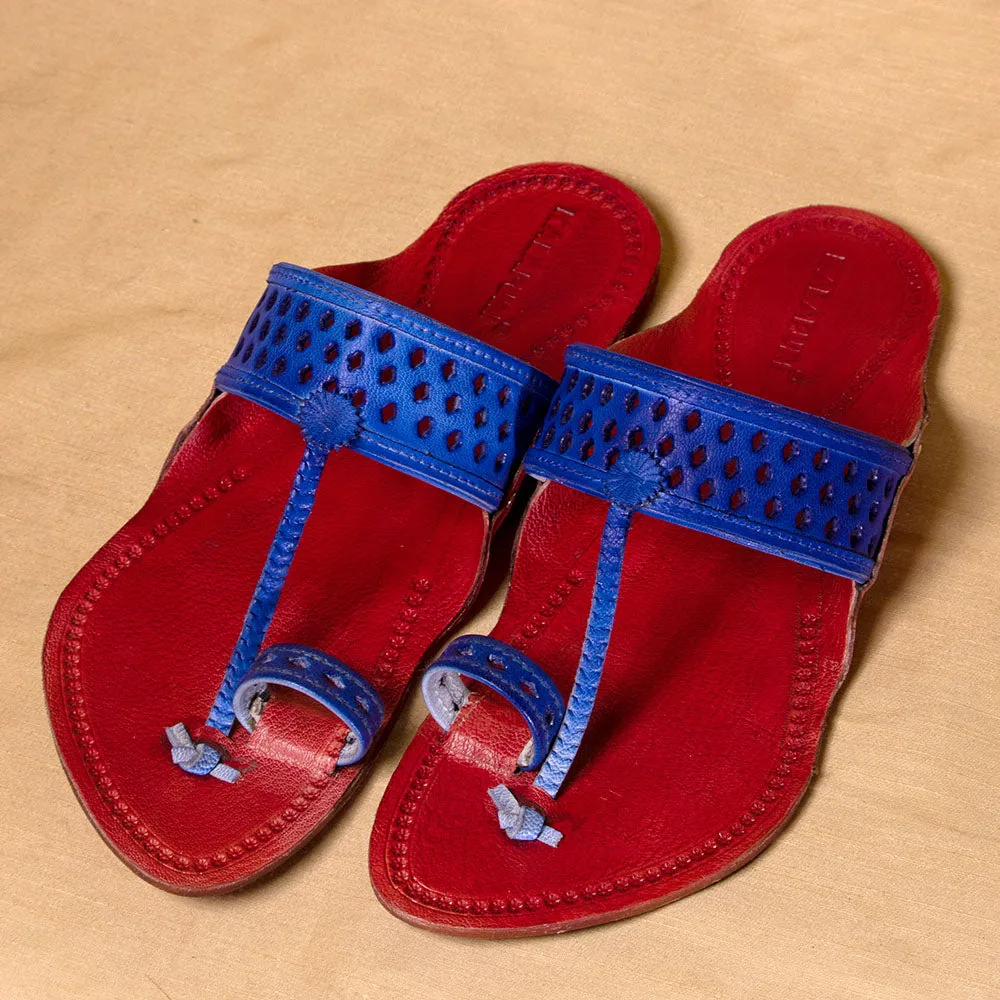 Men's Genuine Leather Kolhapuri Chappal - Red Royaleblue Regalia