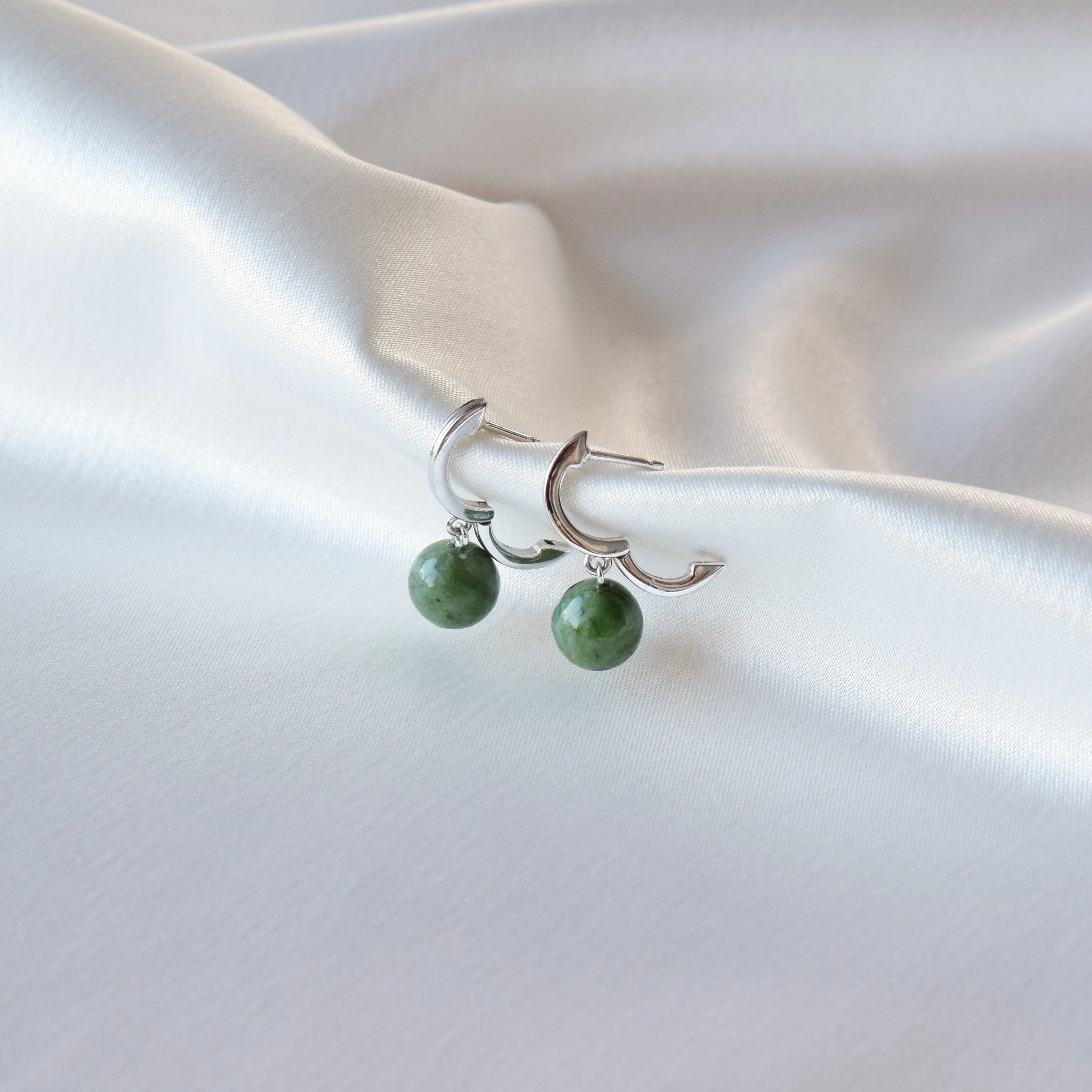 Silver Jade Hoop Earrings - Mae