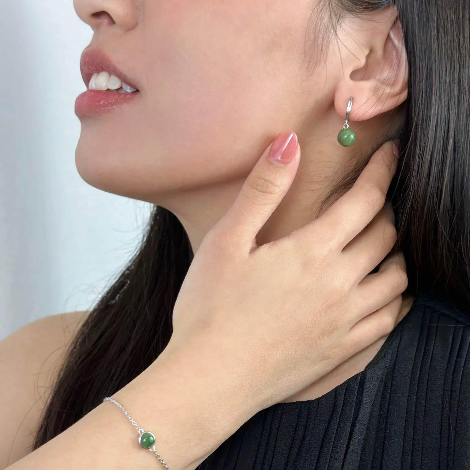 Silver Jade Hoop Earrings - Mae