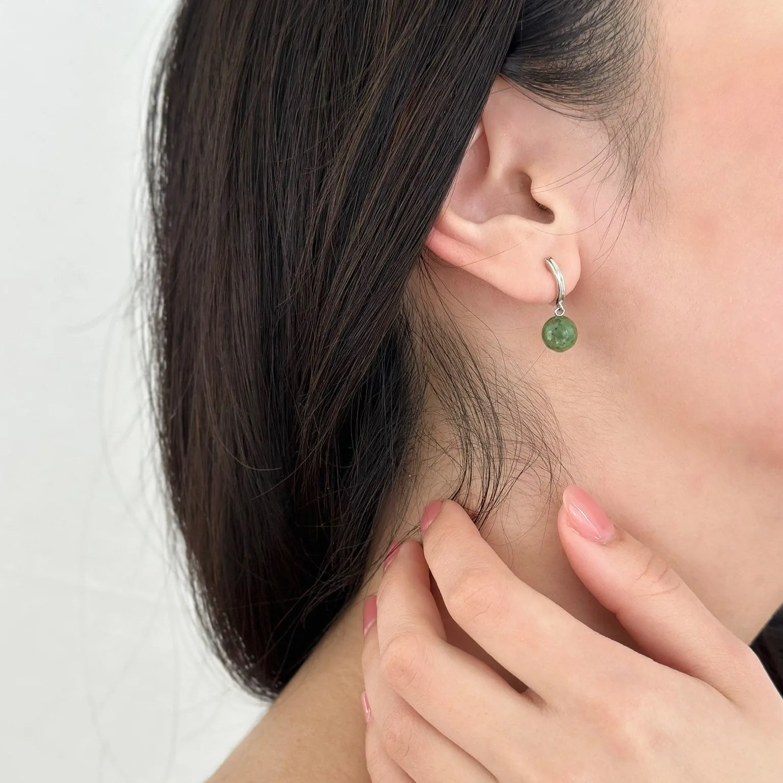 Silver Jade Hoop Earrings - Mae