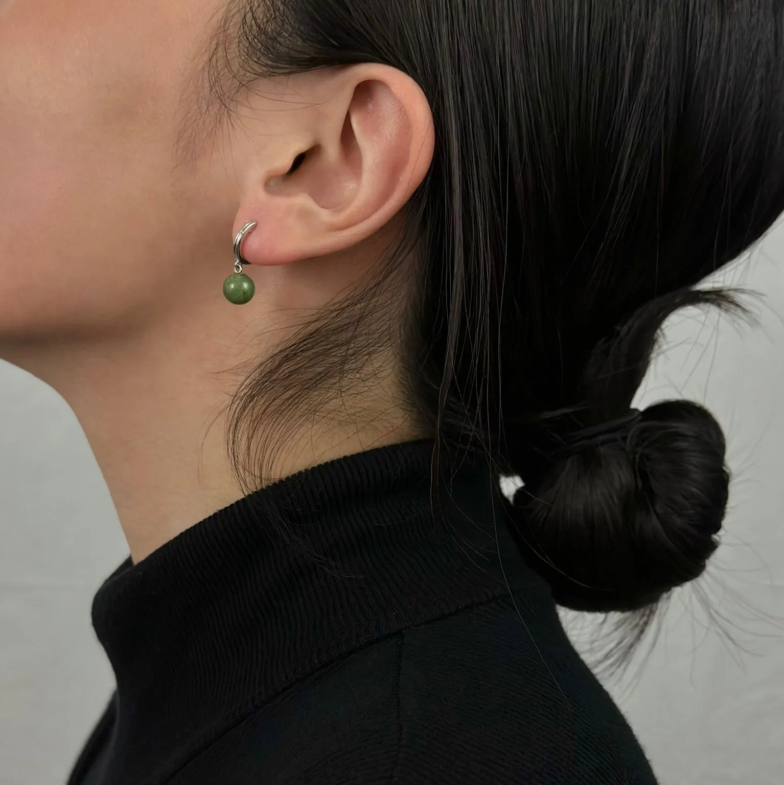 Silver Jade Hoop Earrings - Mae