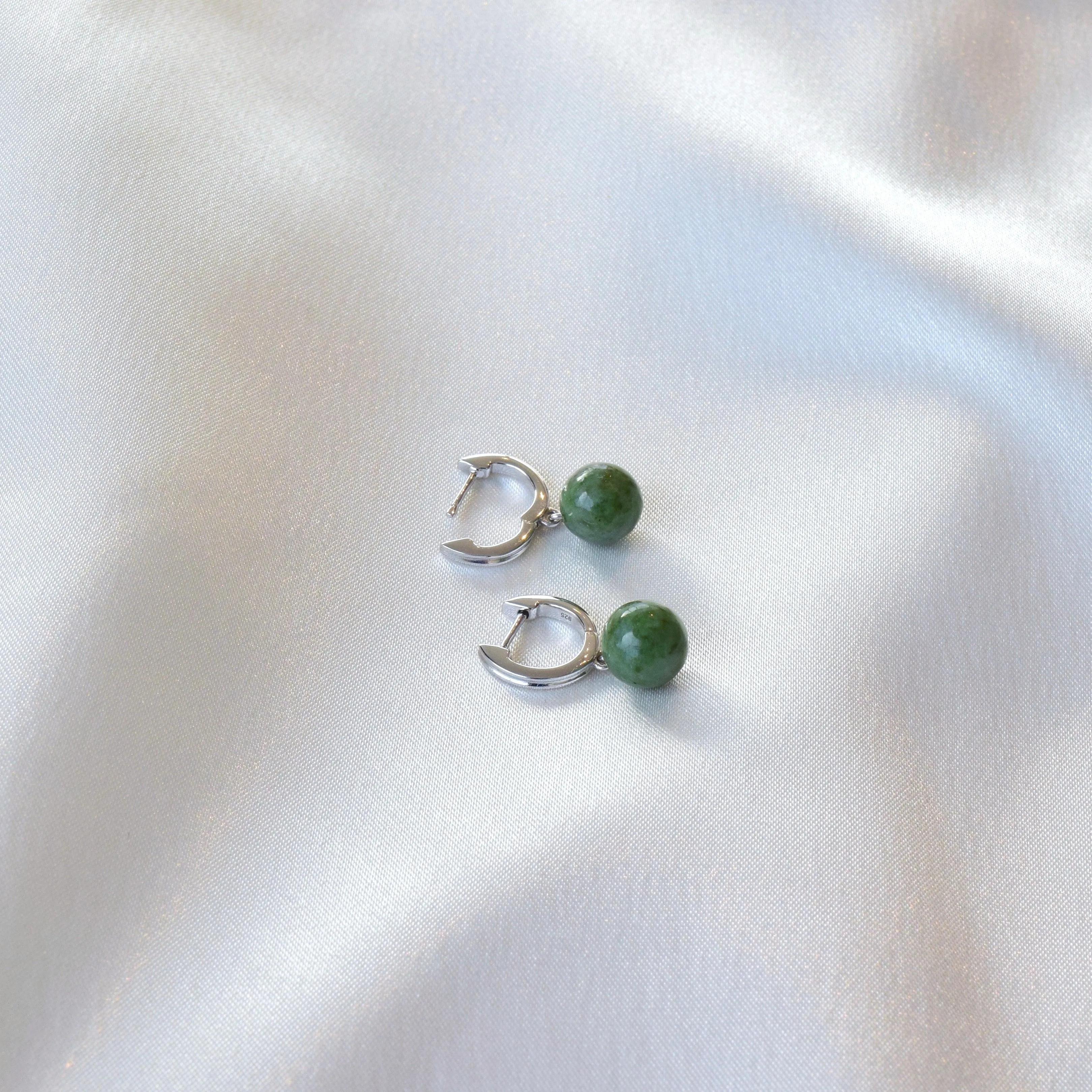 Silver Jade Hoop Earrings - Mae