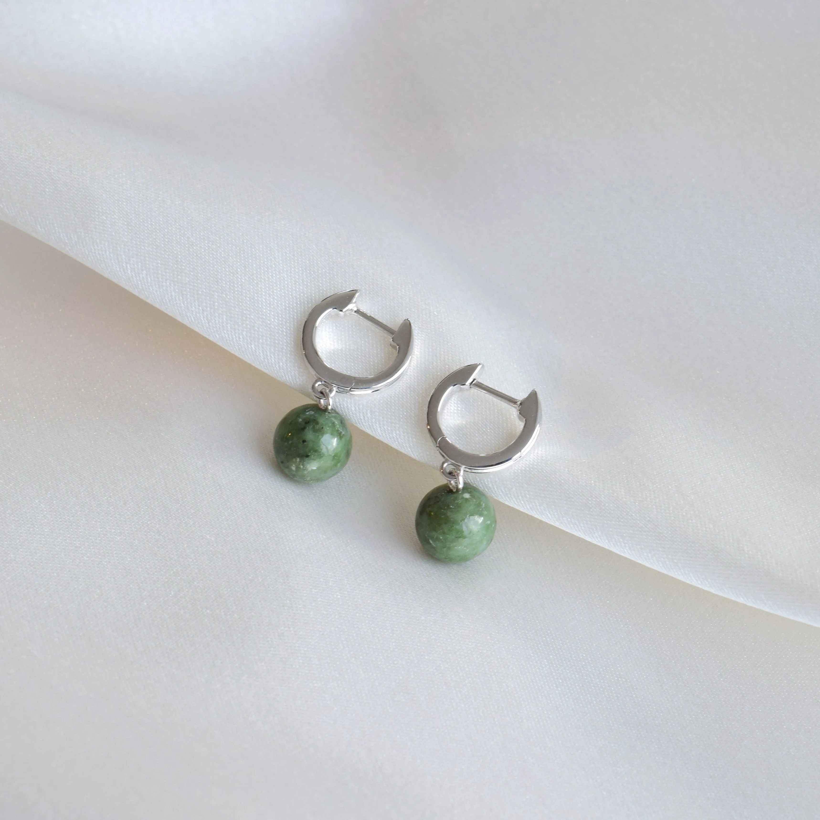 Silver Jade Hoop Earrings - Mae